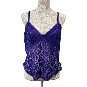 Vintage Victoria’s Secret Gold Label Size Large Purple Lace Semi Sheer Cami Top